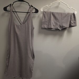 HALARA Mottled Earth Gray Cut Out Pocket 2-Piece Mini Yoga Active Dress SIZE L